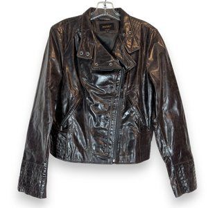 Laundry By Shelli Segal Women's Dark Brown Leather Moto Jacket